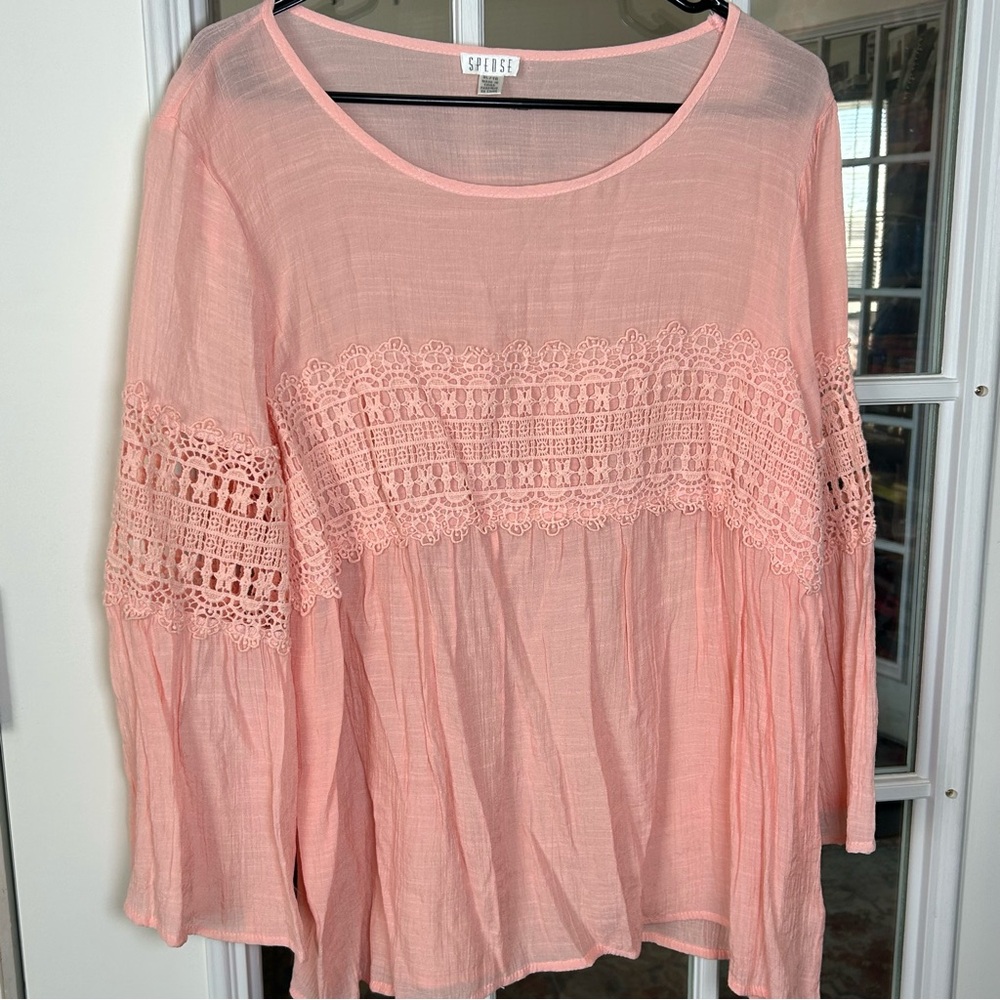 Spense Women's Blush Lace Accent Blouse Size XL